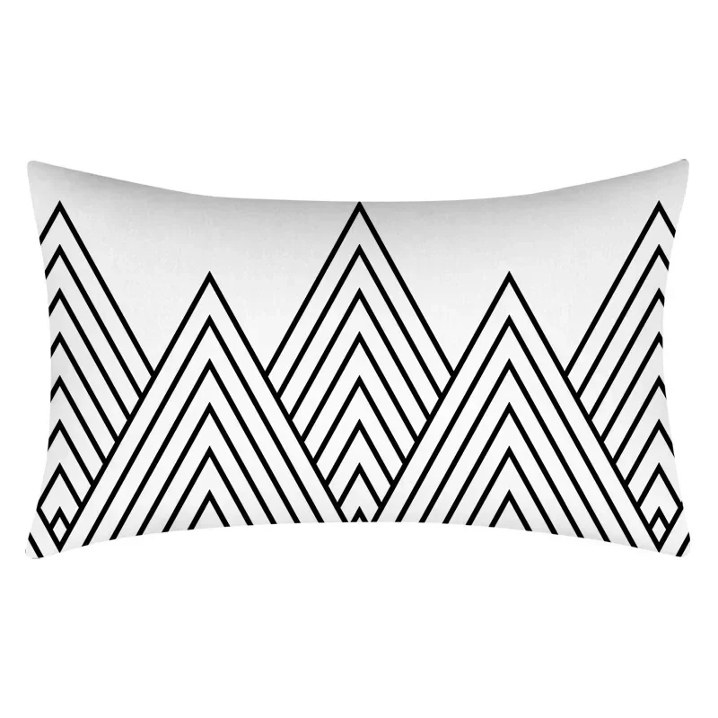 Rectangular Pillowcase Sofa Decorative Pillow Geometric Print Cushion Cover Simple Style Black and White