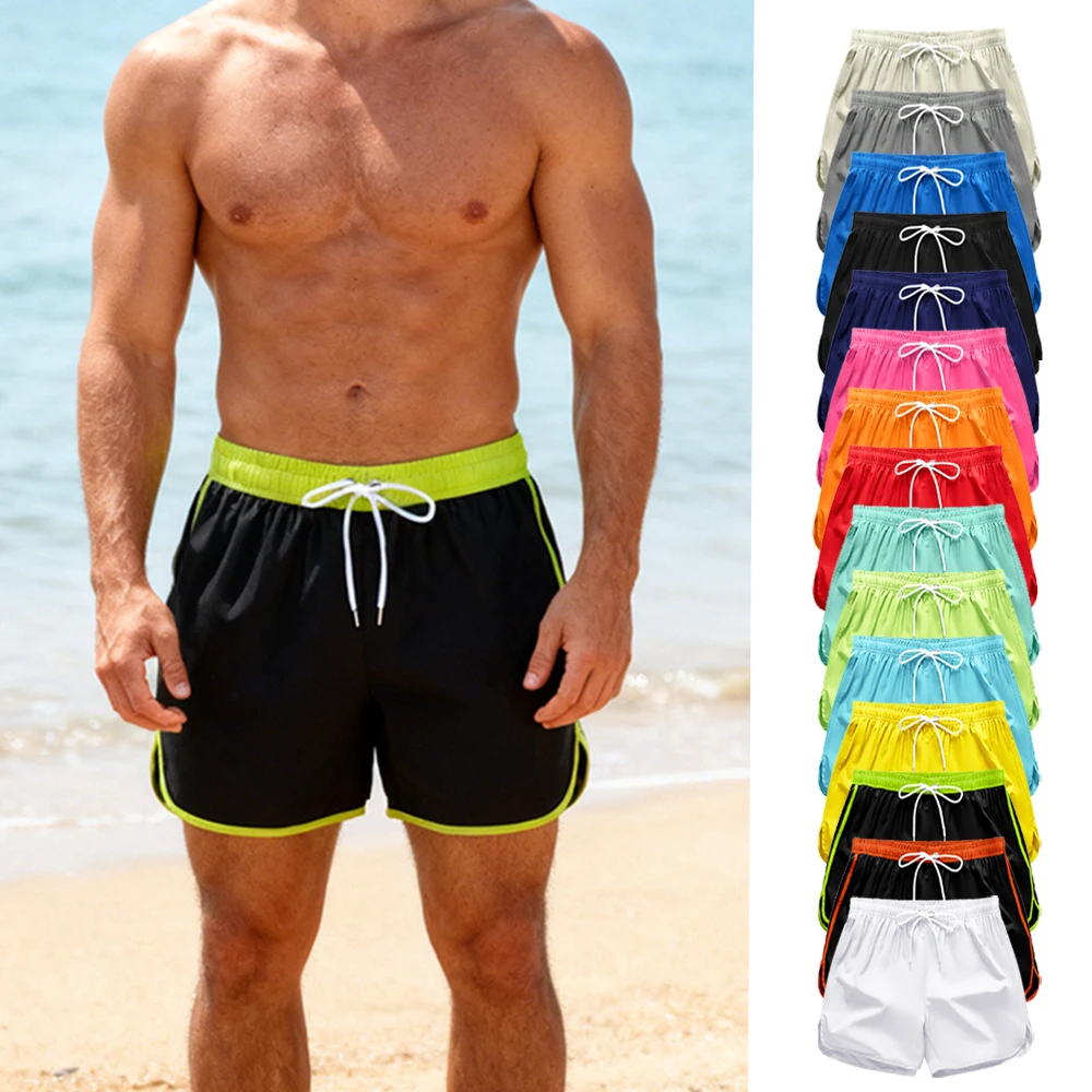 

Мужские летние повседневные быстросохнущие плавки-шорты, разные цвета, эластичный пояс с завязками, карманы, для спортзала, бега, пляжа, плавания