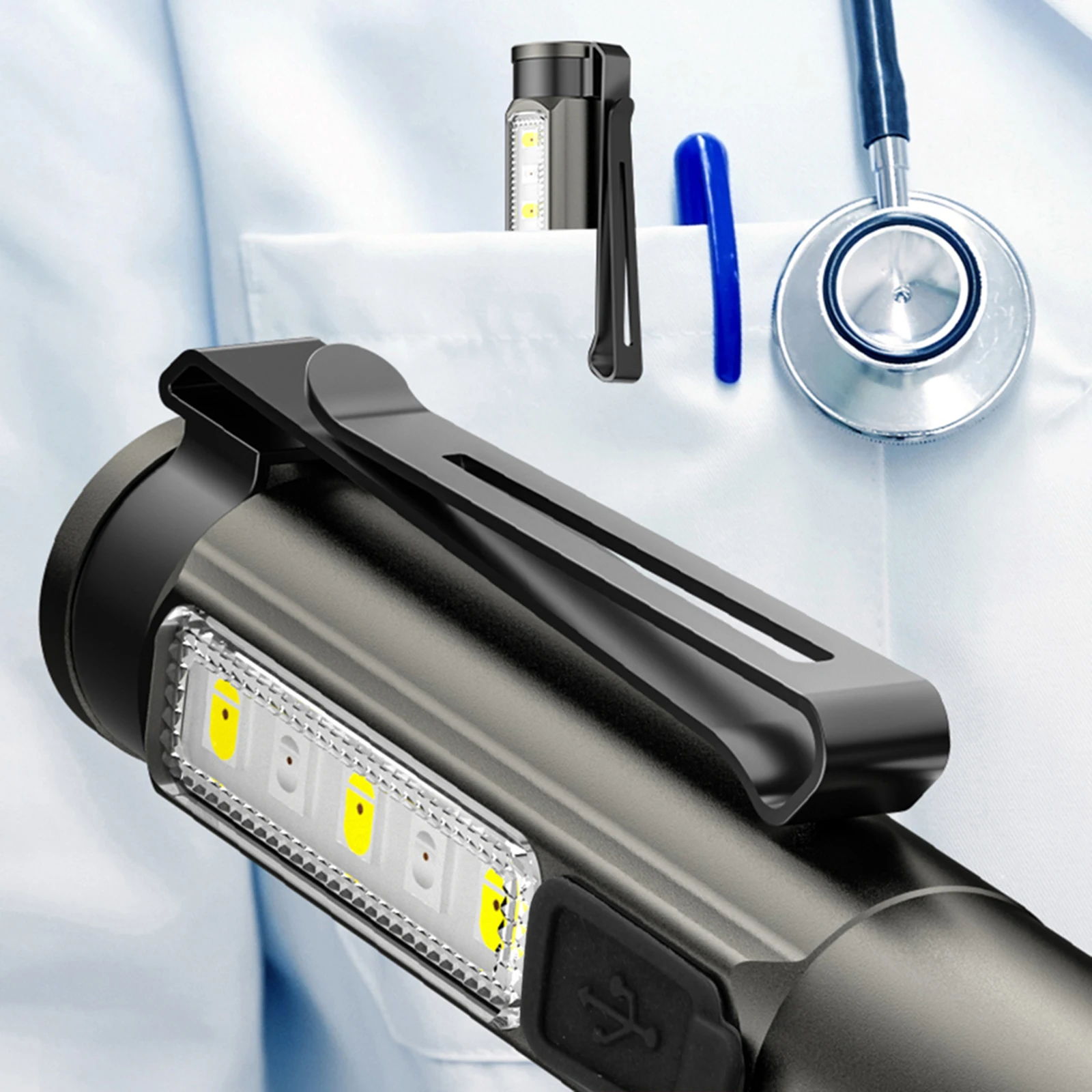 Linterna portátil de primeros auxilios, linterna de inspección de aleación de aluminio, recargable IPX5, resistente al agua para diagnóstico de médico y enfermera