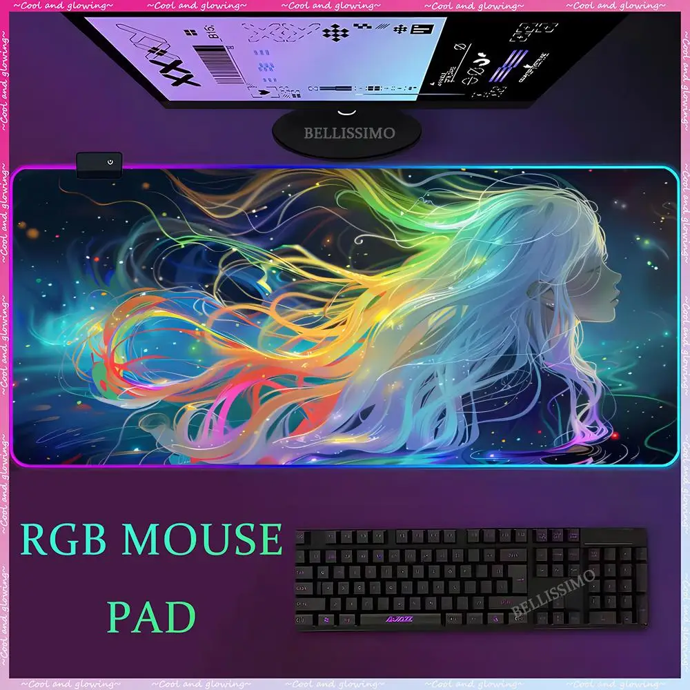 

Colorful Anime Girl RGB LED XXL Mouse Pads Cool Rubber Gamepad Game Keyboard Gaming Laptop Pad Anime Non-slip Large Desk Mat