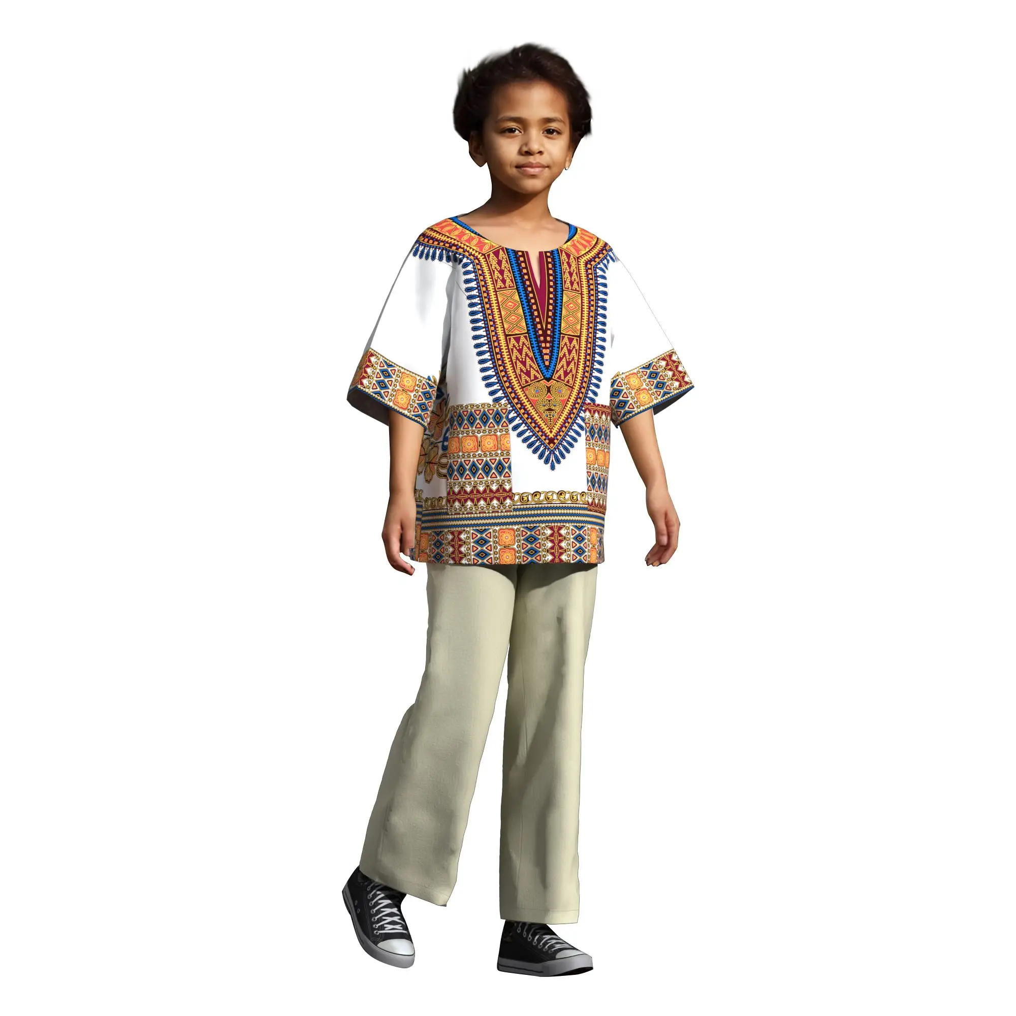 

ORIENTAR New Child’s Shirts Tops Bazin Riche African Wax Print Ankara Shirt for Children Kids African Traditional Costume WYT832