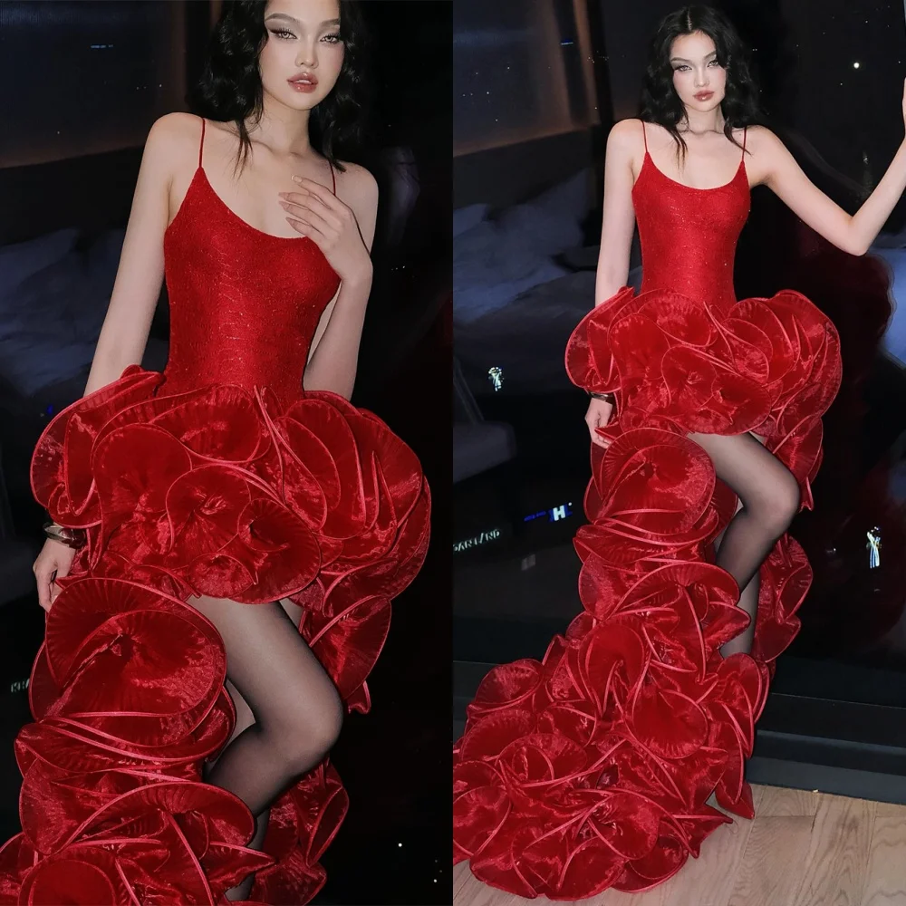 

Customized Exquisite Red Evening Dresses Classic Strapless Sleeveless Homecoming Dresses Modern Court Train Vestido De Festa
