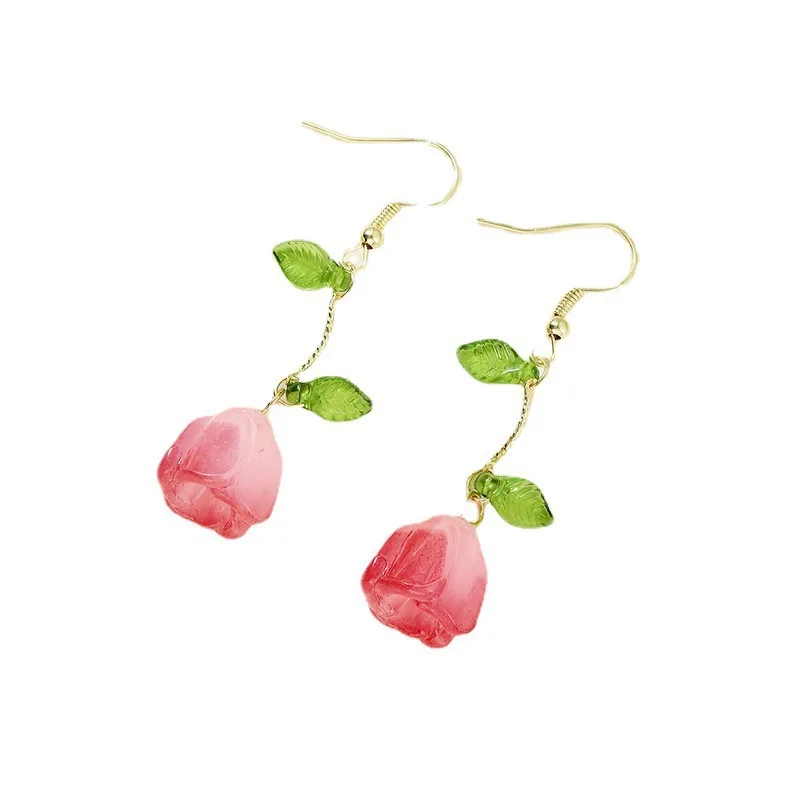 New Korean Fashion Tulip Leaf Earrings For Women Girl Jewelry 2023 Trending Sweet Fresh Women's Flower Drop Earrings Accessories