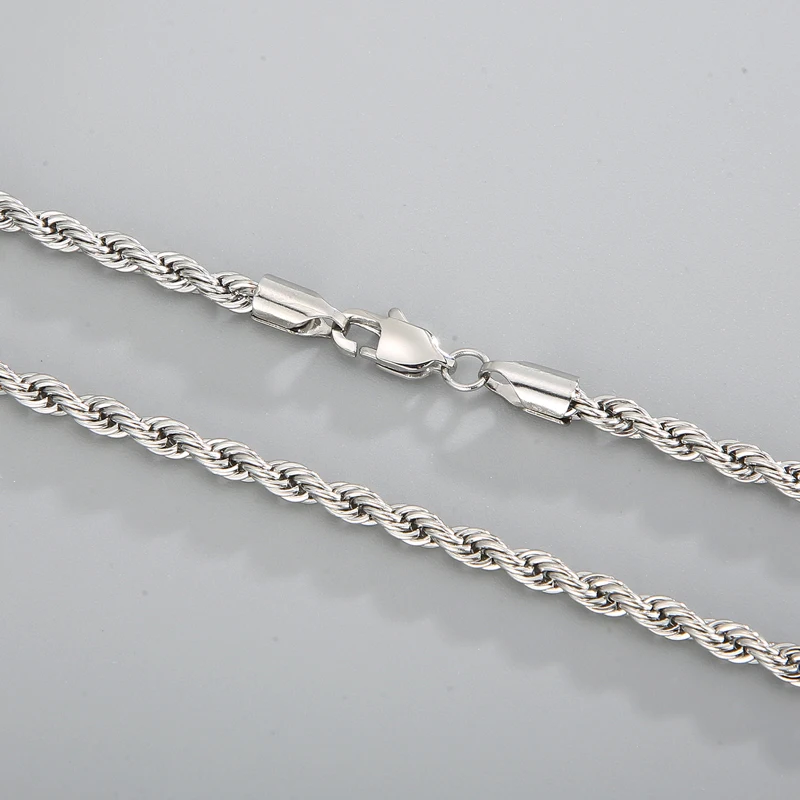 4mm/6mm/8mm 24inch Stainless Steel Singapore Twist Rope Chain Necklace for Mens Women Gifts