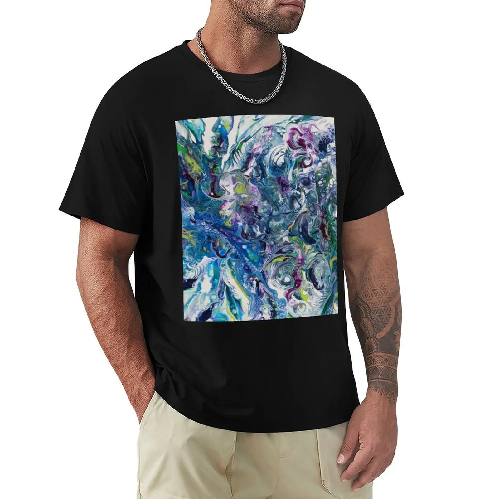 Turquoise Dream, fluid acrylic art T-Shirt Thanksgiving Casual Tee