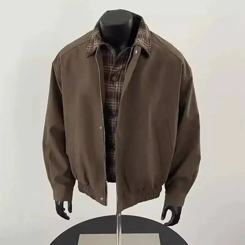 

Американский стиль клетчатый короткий воротник свободная повседневная модная модная верхняя одежда осенняя модная мужская куртка