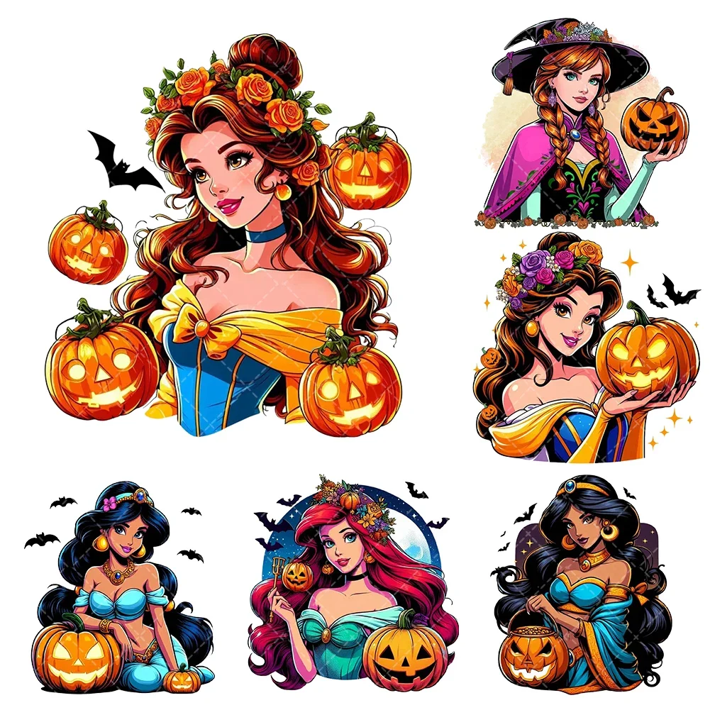 Pumpkin Halloween Princess Iron On Heat Transfer Sticker For Clothes Masks Backpack Thermal Appliques Washable T-shirt Decal