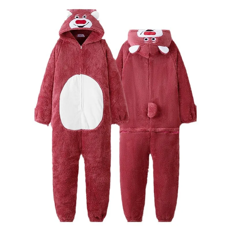 Disney Lotso Plush Thick Cosplay Costume Anime Women Nightgown Winter Warm Clothes Hooded Hoodie Cartoon Cute Girl Onesie Pajama