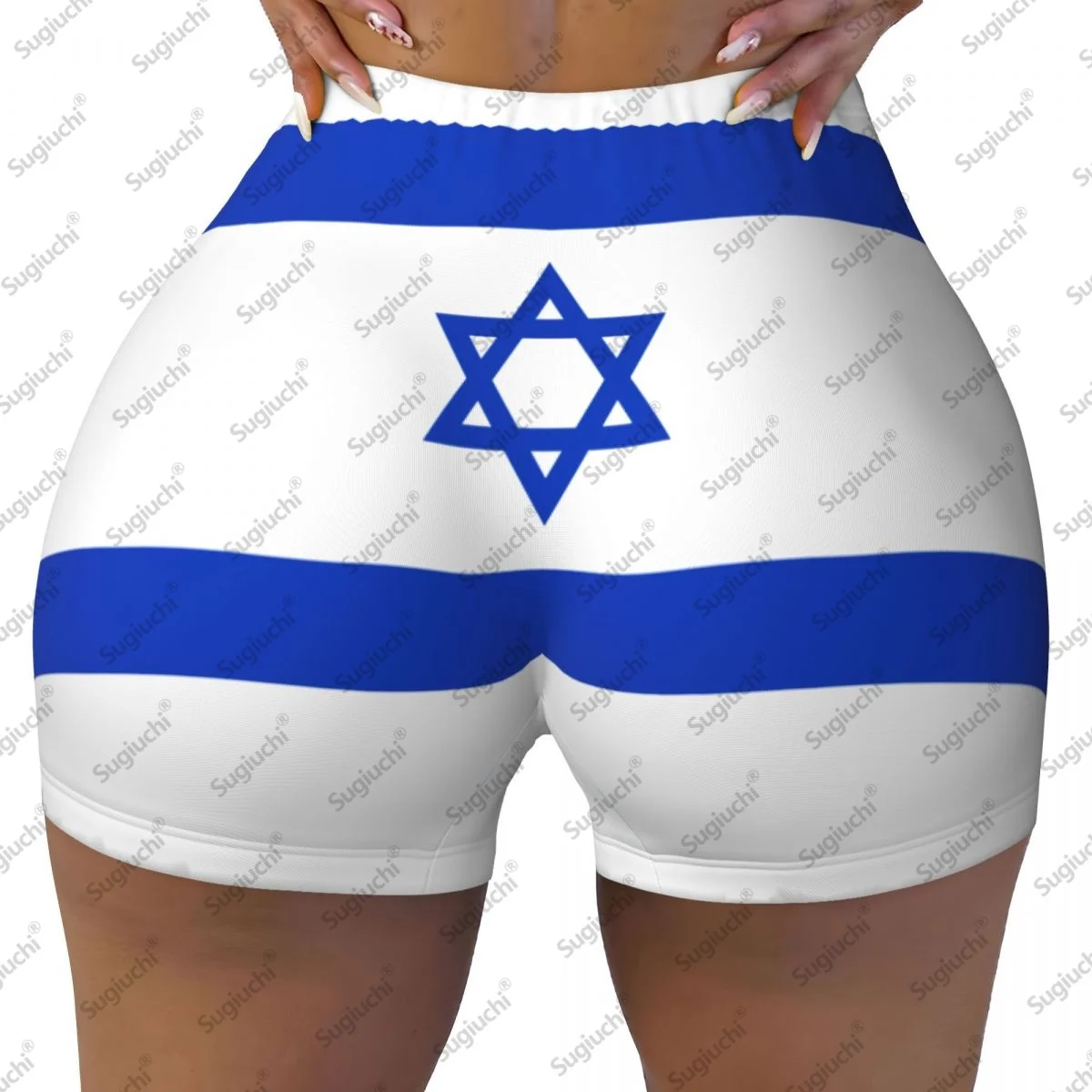 2026 イスラエル国旗ヨガショーツ女性用ワークアウトスクランチバットリフティングハイウエストジムランニングショートパンツ