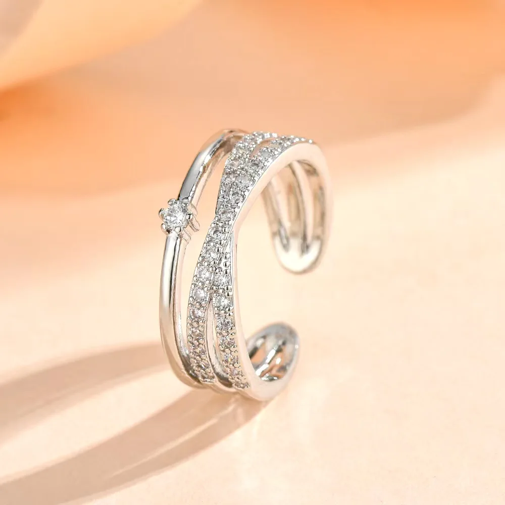 925 Sterling Silver Zircon Adjustable Engagement Rings For Women Wedding Elegant Jewelry Ladies Accessories Gifts