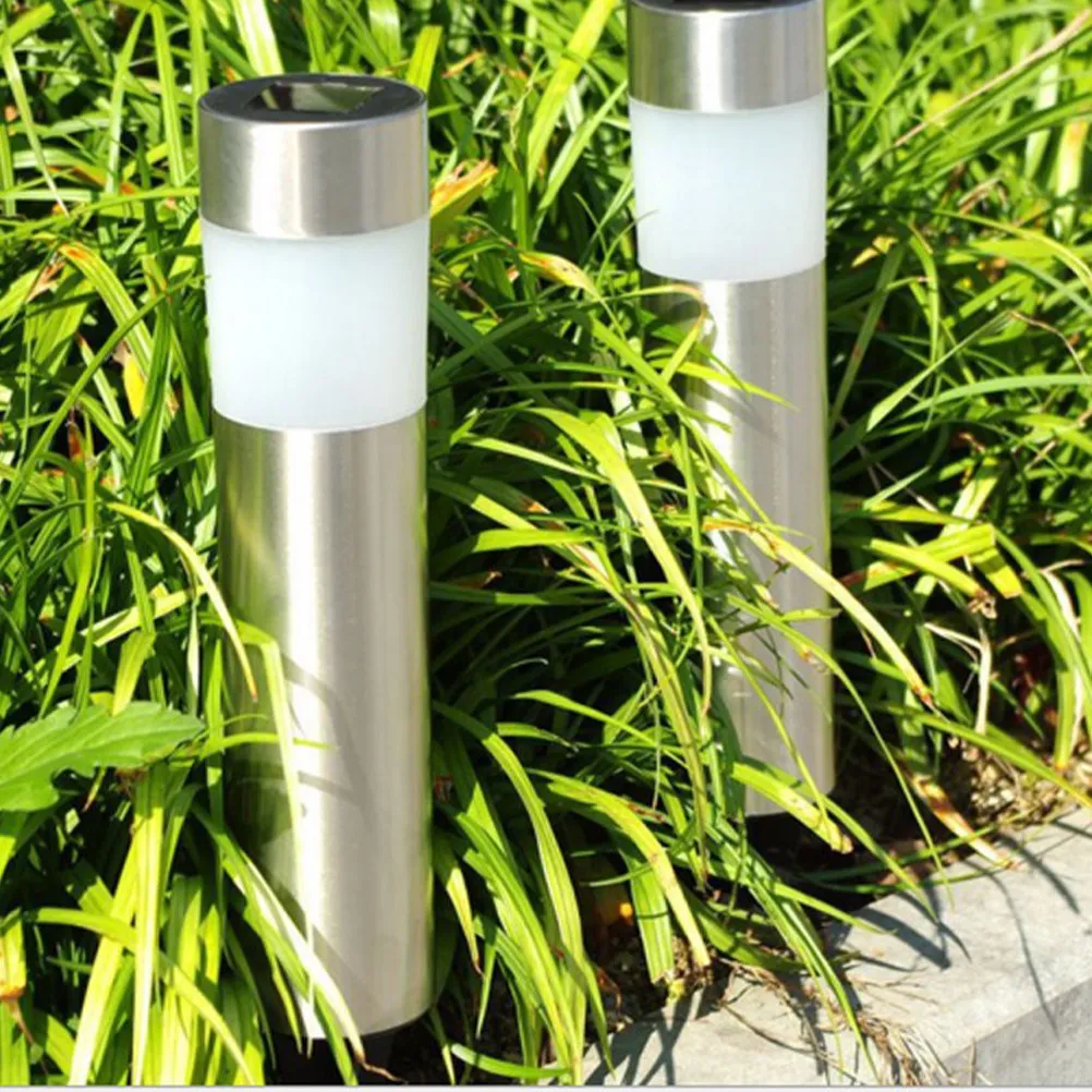 Stainless Steel Solar Lawn Light Outdoor Cylindrical Shape Automatic Charging Garden Yard Pathway Solar Landscape Lamp