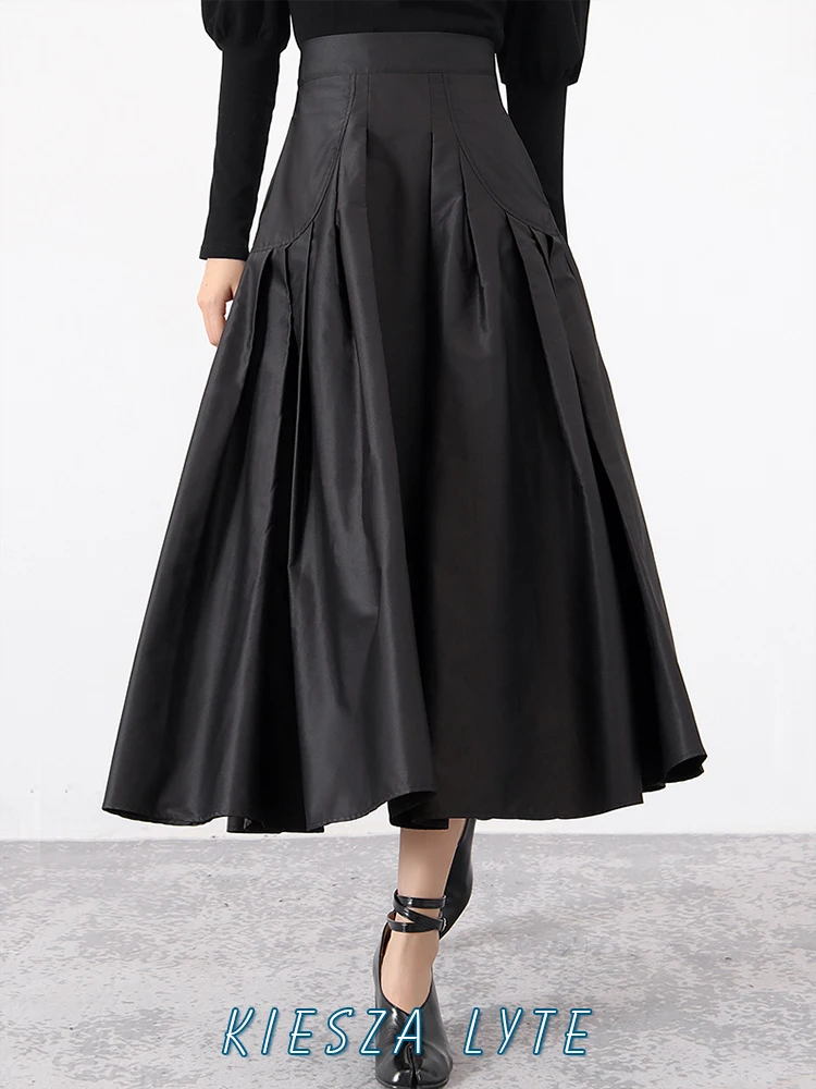 

Luxury 2024 Spring New Black Hepburn Long Skirt High street party High Waist Irregular Pleated Skirt korean fashion clothing