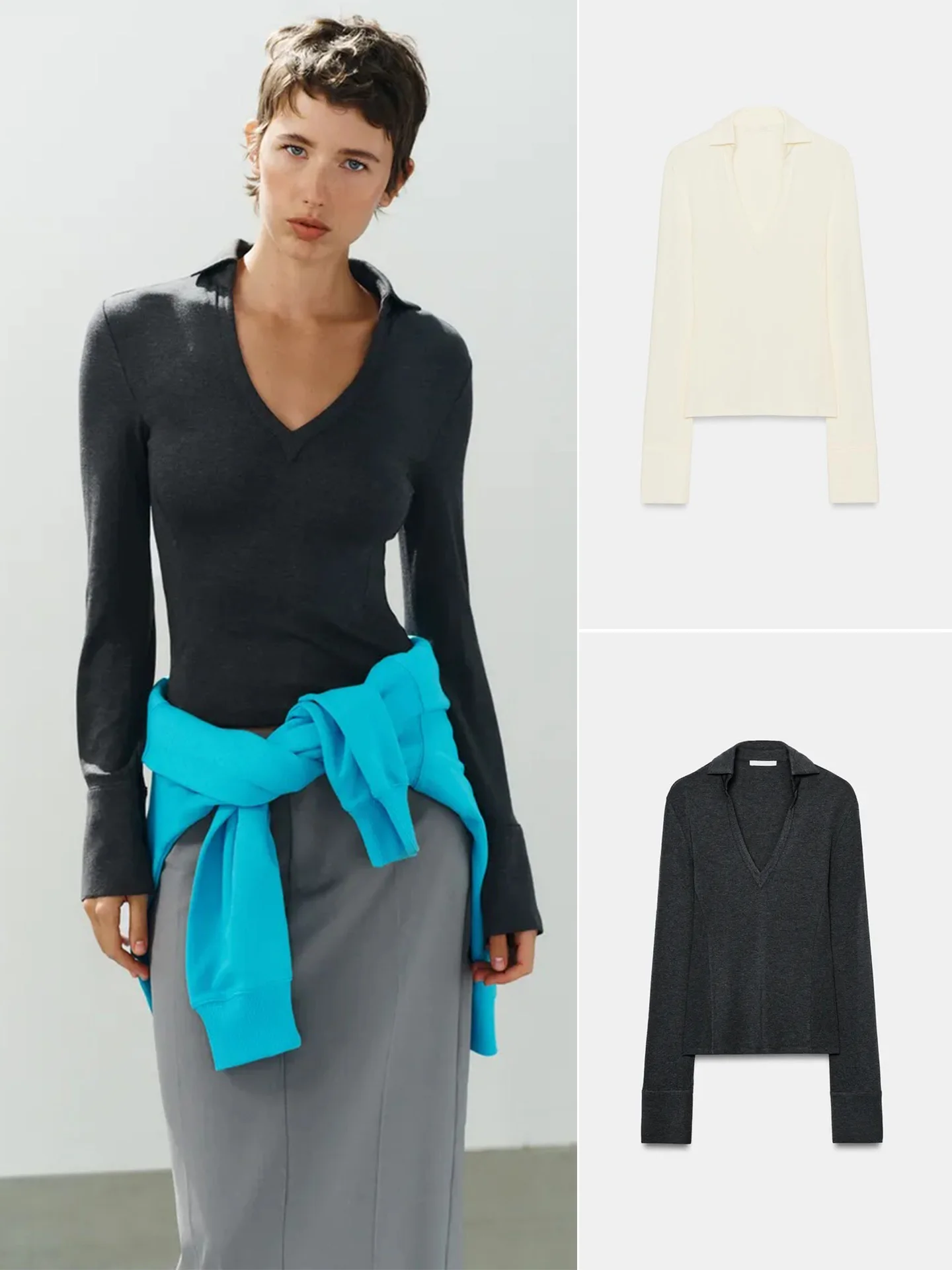 Autumn New Women's Straight Cut Long Sleeve  Shirt V-Neck Button Decorated T-Shirt Casual Polyester Basic Mass Market