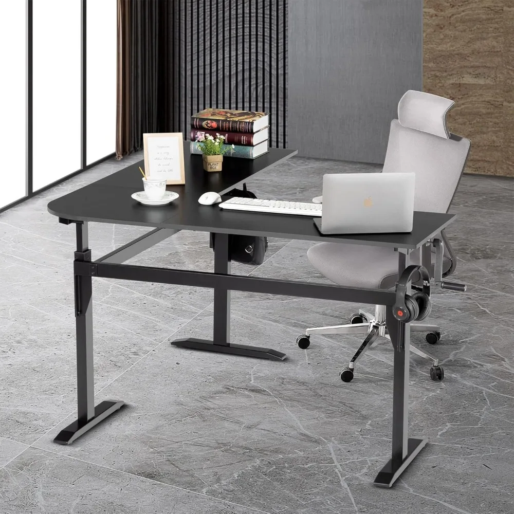 مكتب قائم قابل للتعديل بارتفاع كرنك على شكل حرف L باللون الأسود، مكتب زاوية قائم، محطة عمل قائمة على شكل حرف L - جودة عالية #3