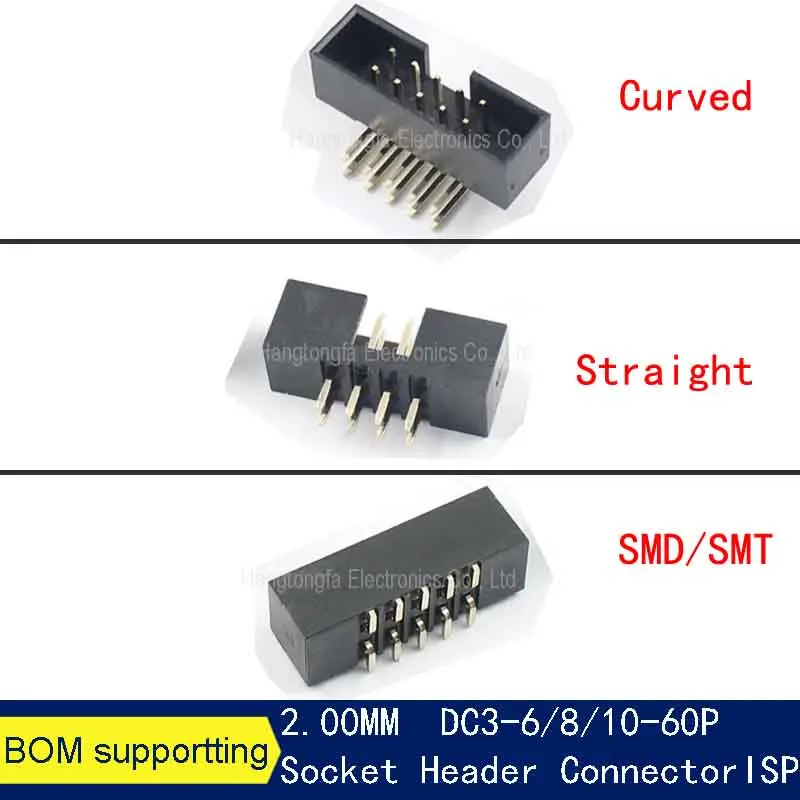 10pcs 2.00mm Pitch SMT DC3 Male Connector  ISP Male Double-spaced Straight Box Header IDC Socket 6P 8P 10P 12P 14P 16P 20P 40P