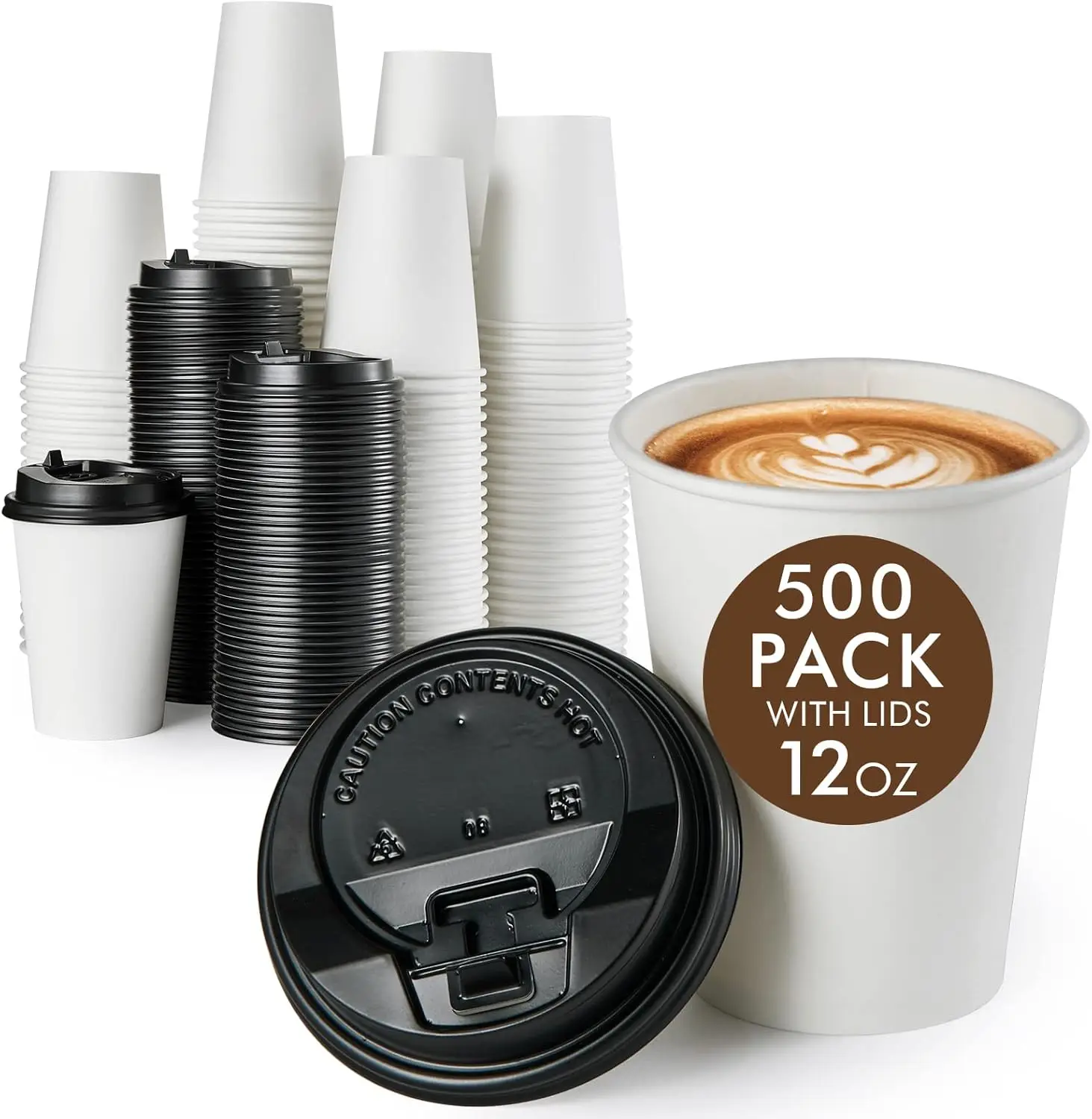 

500 Pack 12 OZ Disposable Paper Coffee Cups with Lids, Leak-Proof for Hot/Cold Drinks, Home Office Events