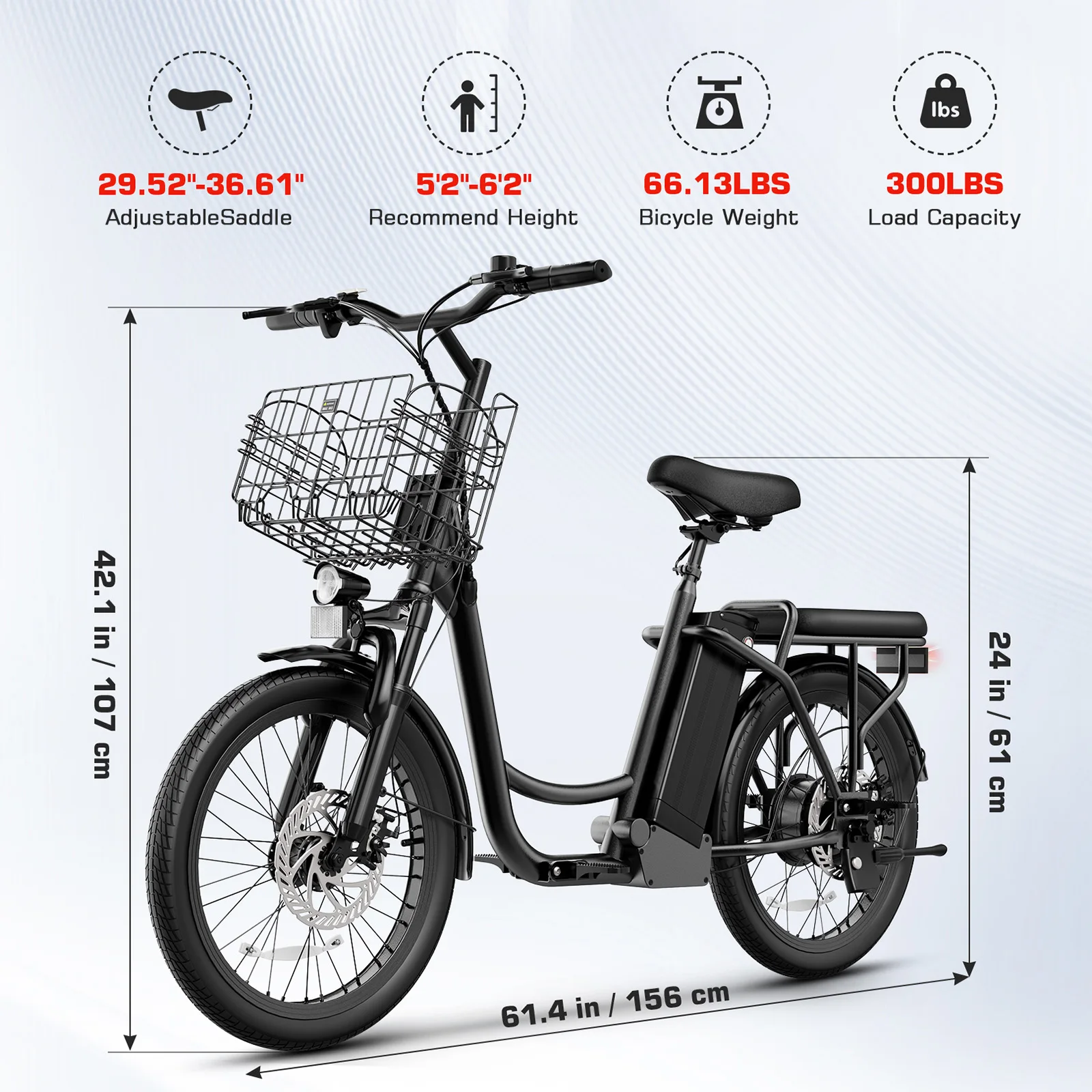 سكوتر كهربائي ذروة 500 وات/800 وات مع مقعد، دراجة كهربائية بإطارات سميكة مقاس 20 بوصة مع بطارية قابلة للإزالة 48 فولت، حتى 30 ميلًا و20 ميجا في الساعة، للبالغين