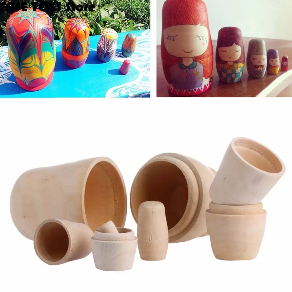 

5pcs Blank Wooden Embryos Russian Nesting Dolls Toy Unpainted Matryoshka Doll DIY Paint Skill Training For Children Gift