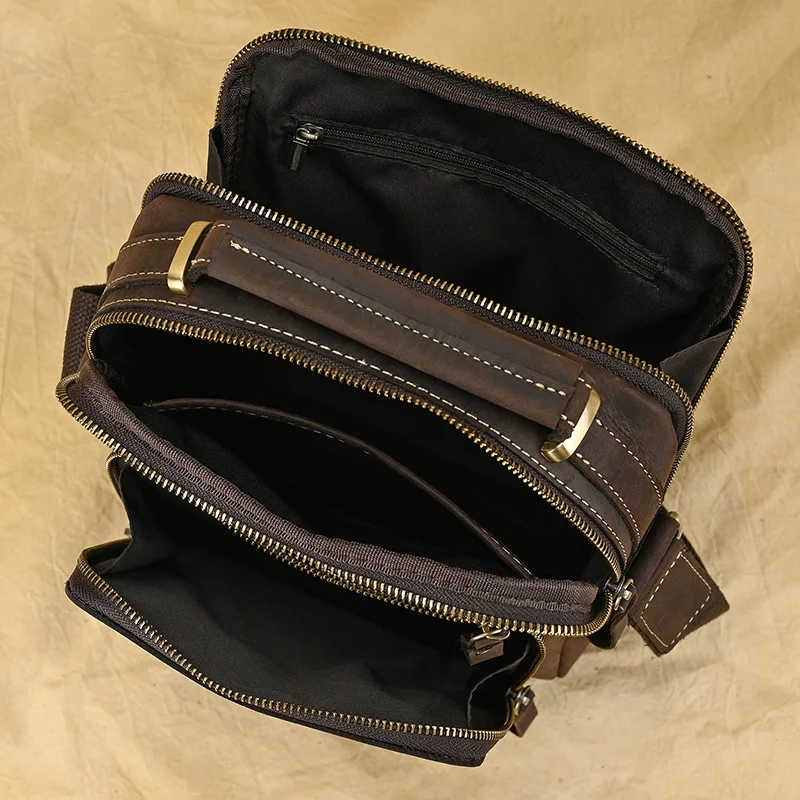 Newsbirds-Bolso de hombro de cuero para hombre, bandolera de estilo Vintage, para libros, escolar, de piel de Caballo Loco