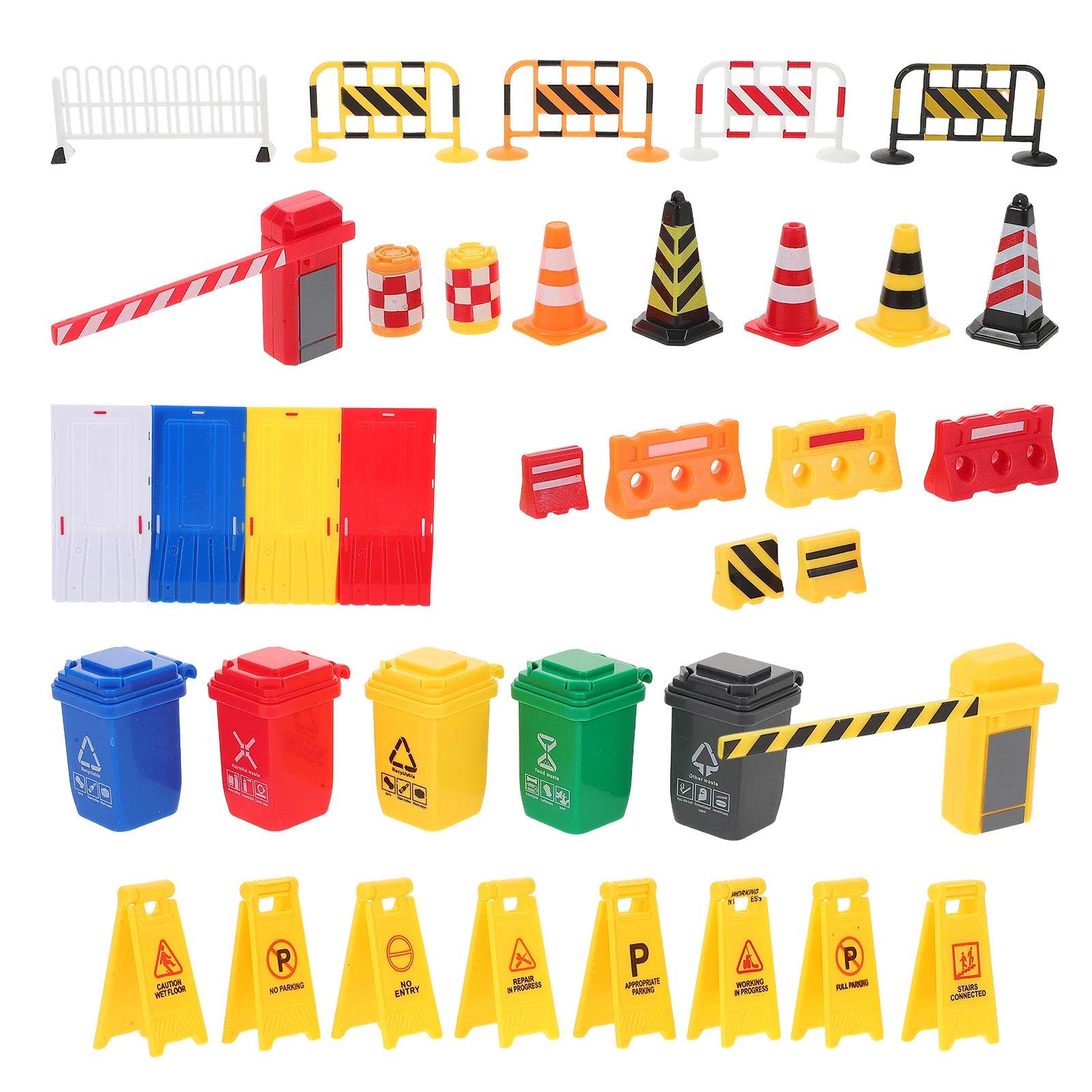 

40pcs Educational Road Signs Playset Plastic Street Signs Mini Traffic Cones Garbage Cans Kids Interactive Learning Set