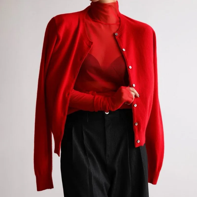 Ticketsx solide simple poitrine tricot Cardigan femmes à manches longues col rond pull décontracté automne mode manteau bureau femme tenues