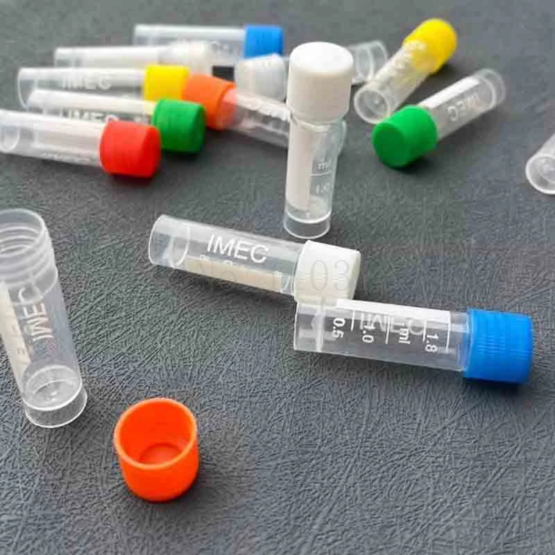 500pcs/lot Lab 1.8ml Plastic Cryovial with Silicone Gasket Freezing Tubes with Color Cap