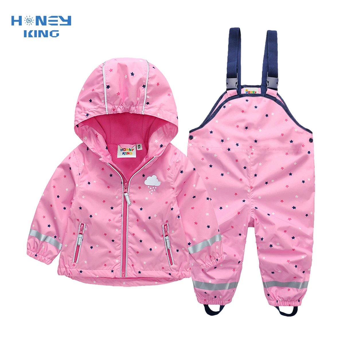 HONEYKING Children\'s Clothing Sets Raincoat Suit Baby Waterproof Overalls Pants Girls Jumpsuit For Kids Jacket And Trousers Set