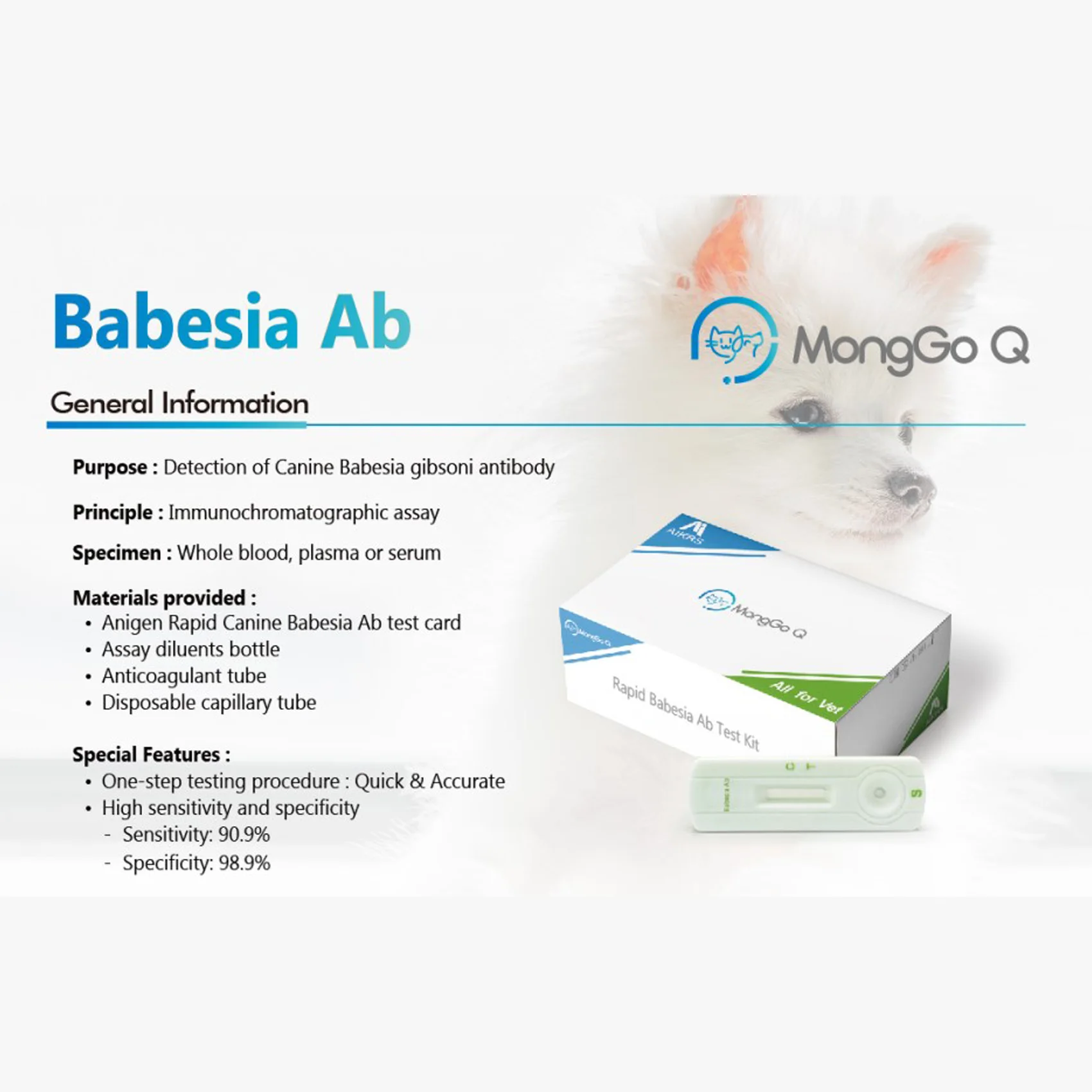 MongGo Q 10-Packed Rapid BAB Canine, Babesia Ab Testing Kit for Dogs Veterinary Vet, Home Use, BAB-10