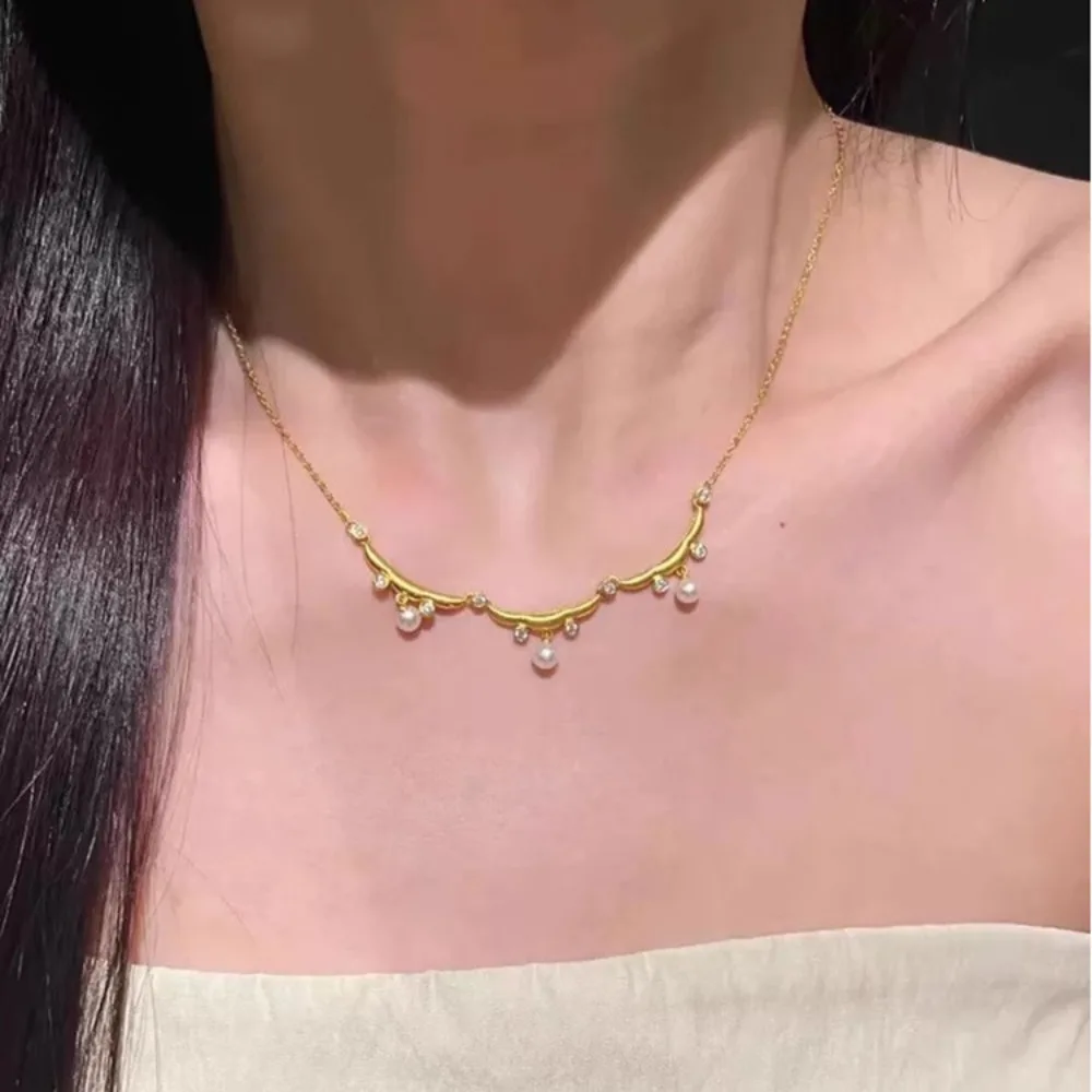 Skirt pearl fringe necklace women retro fashion light luxury ladies delicate wind 9999gold
