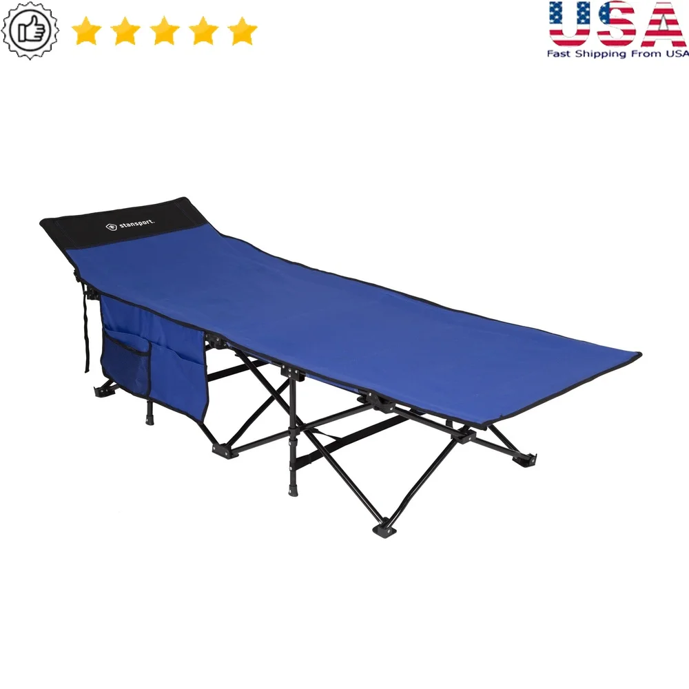 

Steel Cot with Padded Headrest Collapsible Design Heavy-Duty Carry Bag 3 Storage Pockets Easy Transport 74 x 26 x 20.5 Inches