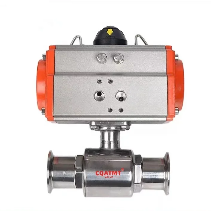 CQATMT High temperature stainless steel bidirectional pneumatic actuator sanitary food cut-off ball valve