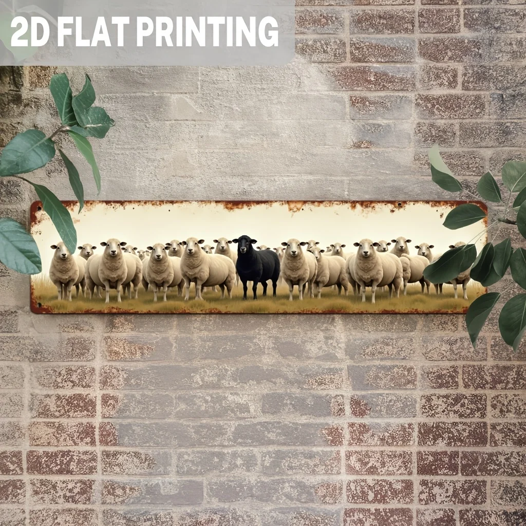 1pc Classic Sheep Herd with One Black Sheep in The Center, Metal Sign, Farm Animal Theme, Wall Decor for Countryside
