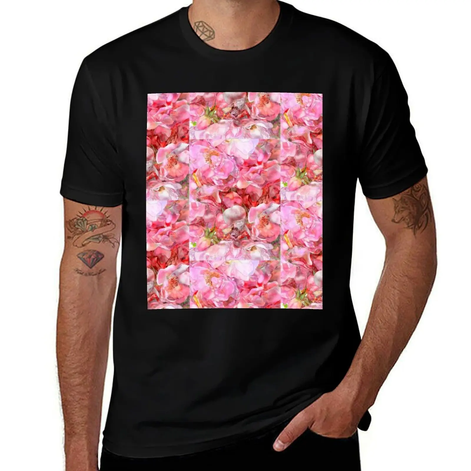 

Pink Roses (portrait version) Summer of Hot Pink T-Shirt cotton t shirts man 100% man t shirt designer t shirts designer T-Shirt