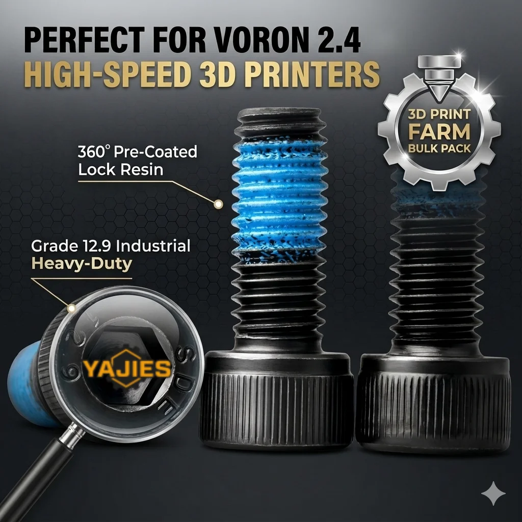 12.9 Grade M3 M5 Hex Socket Cap Screws 360° Pre-Coated Anti-Loose Resin DIN912 Bolt for VORON 2.4 3D Printer Farm Parts