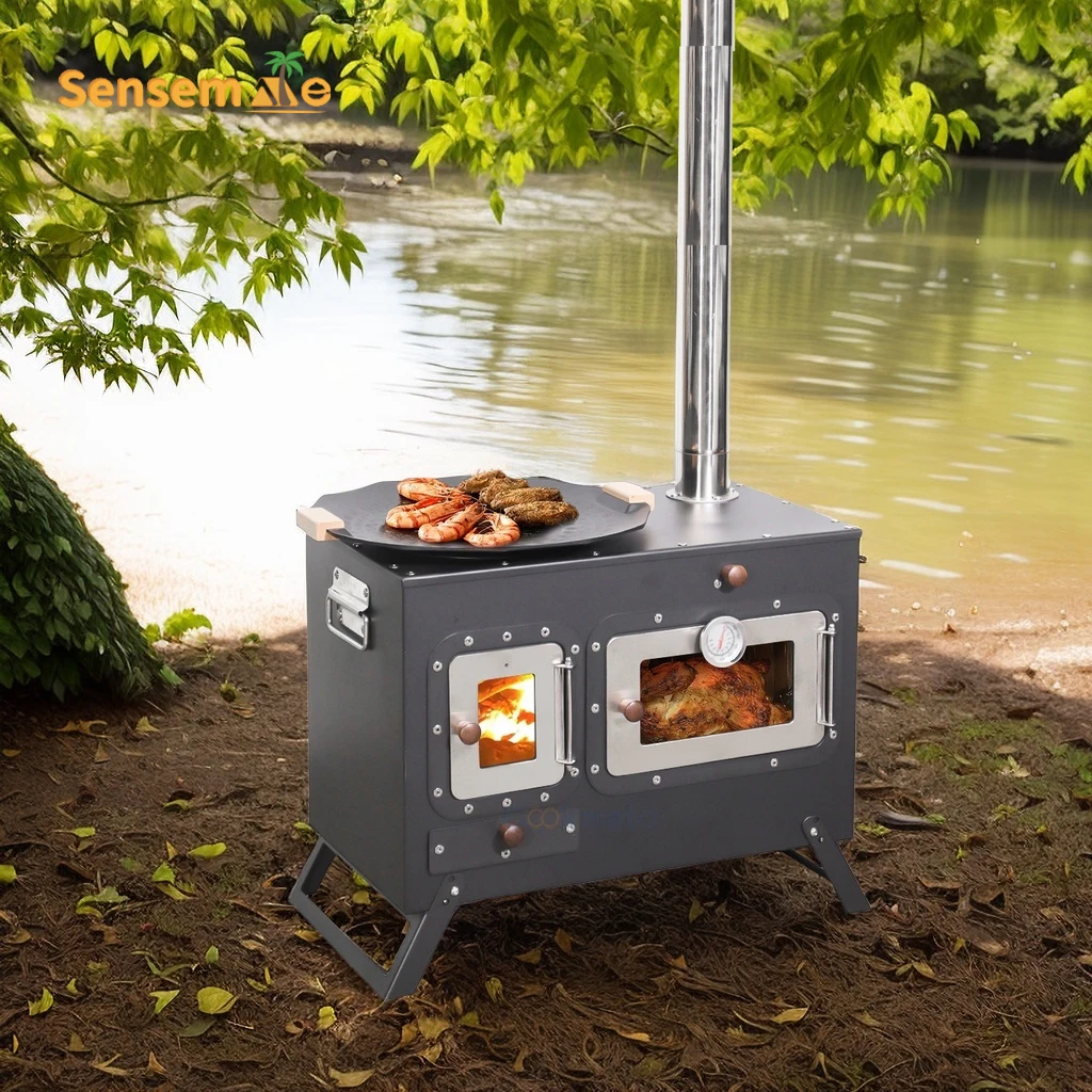 

Portable Tent Wood Stove with 9 Inch Pizza Oven Outdoor Camping Grill Firewood Yakitori Meat Charcoal Folding Stove