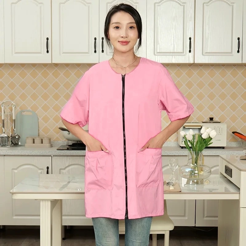 Short Sleeve Waterproof Work Clothes Women's Cook Apron Kitchen Oil Proof Smock Household Cleaning Workwear Non Elastic Fabric