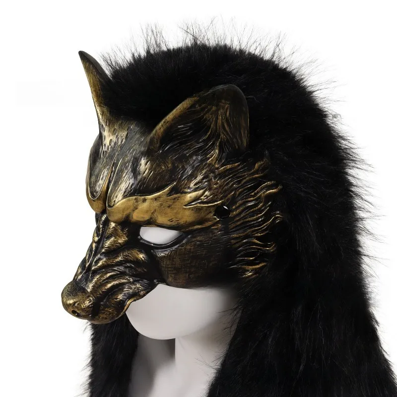 

Wolf Mask Faux Fur Headwear Halloween Party Cosplay Costume Accessories Animal Fox Dog Plush Head Mask Masquerade Props