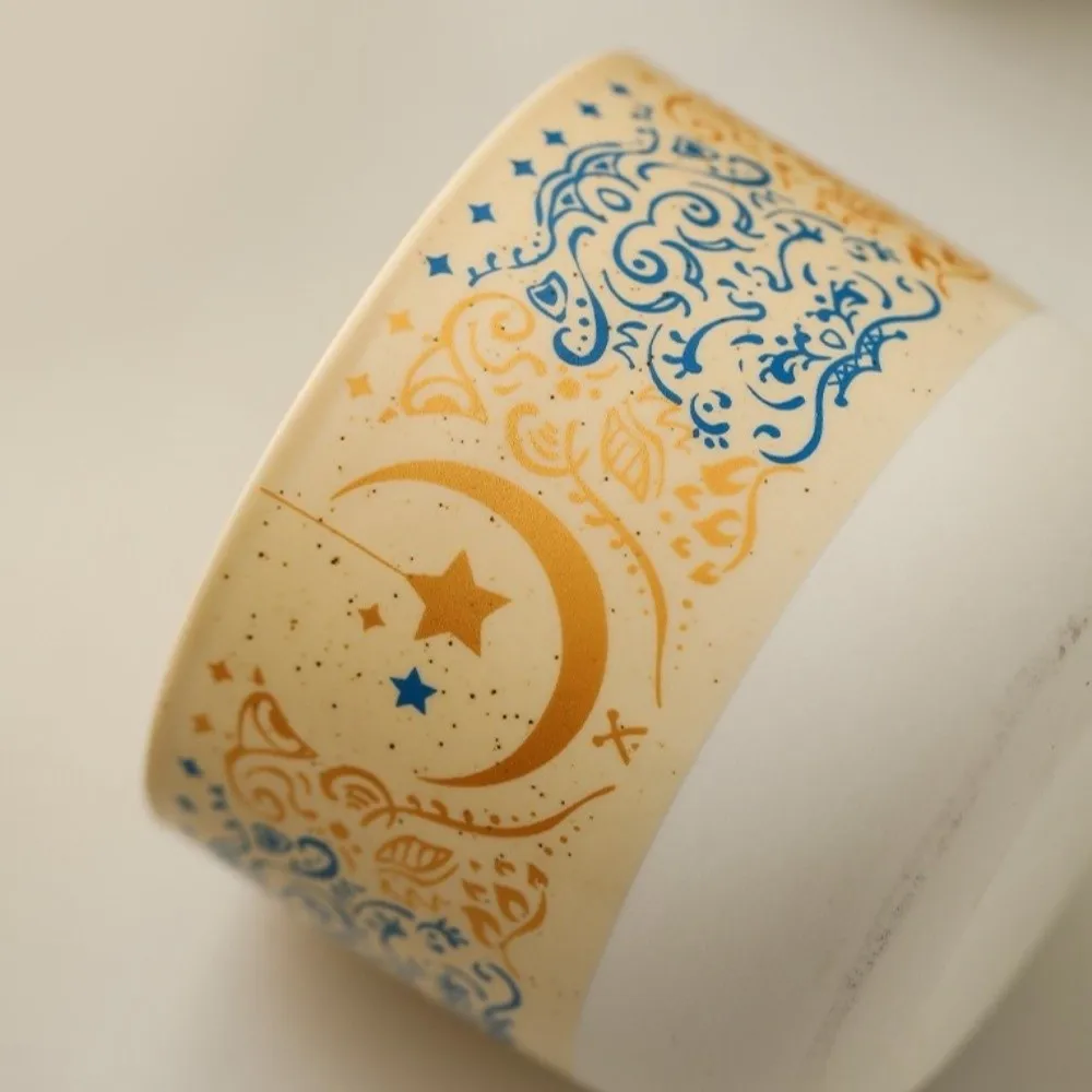 Water Cup Star Moon Texture Ceramic Coffee Cup Arabic Style Handmade Flat Bottomed Cup Retro Milk Cup Camping