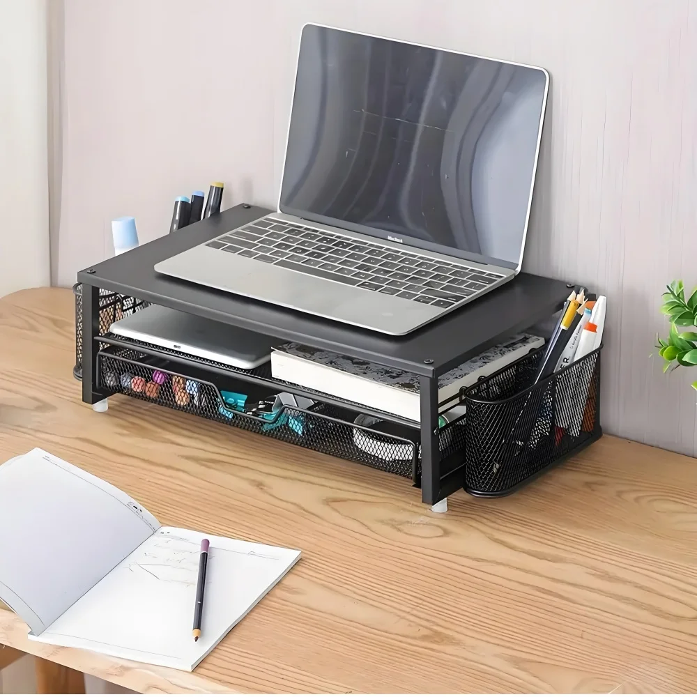 organizadores-y-accesorios-de-escritorio-de-2-niveles-soporte-para-monitor-de-computadora-rosa-y-negro-con-cajon-almacenamiento-de-boligrafos-y-soporte-para-tableta-y-telefono