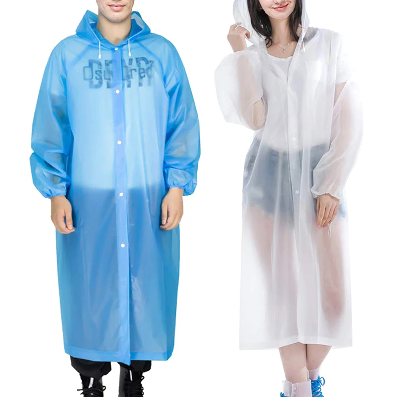 Fashion Women Men EVA Transparent Raincoat Portable Outdoor Travel Rainwear Waterproof Camping Hooded Ponchos Plastic Rain Cover