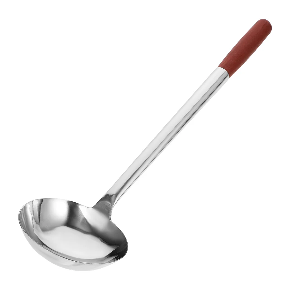 

Wood Handle Wok Ladle Stainless Steel Cooking Spoon Large Scoop Kitchen Stirring Serving Spoon for Soup Fried Rice Kitchen