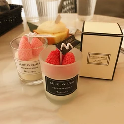 Strawberry Glass Scented Candle Cup 120g Natural Soy Wax Candles Air Purification for Party Dinner, Thanksgiving Christmas Gift