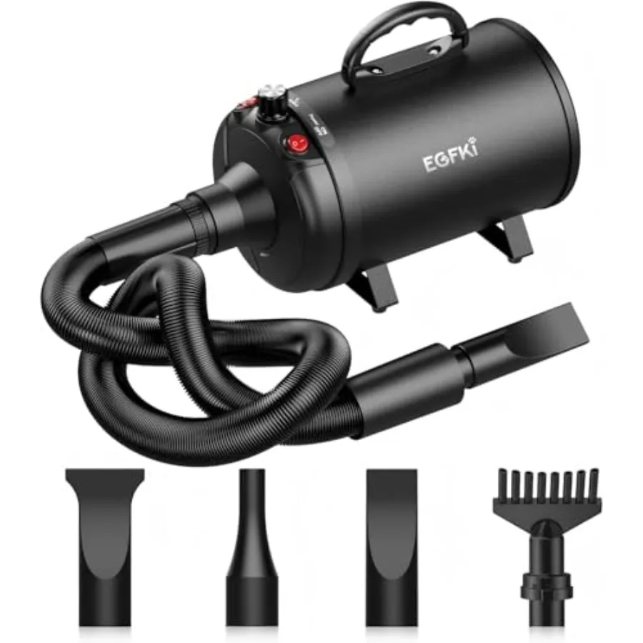 

Фен для собак 5.2HP/3800W: Высокоскоростная сушилка для шерсти животных с нагревателем, регулировкой температуры и скорости для груминга