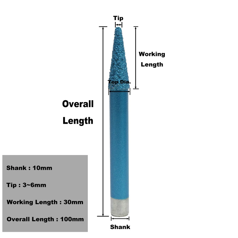 Deep 10x30x100mm V-Shaped Engraving Cutter Diamond Router Bit for Stone Marble Carving Milling Tools 3D Tapered CNC Endmill 5pcs