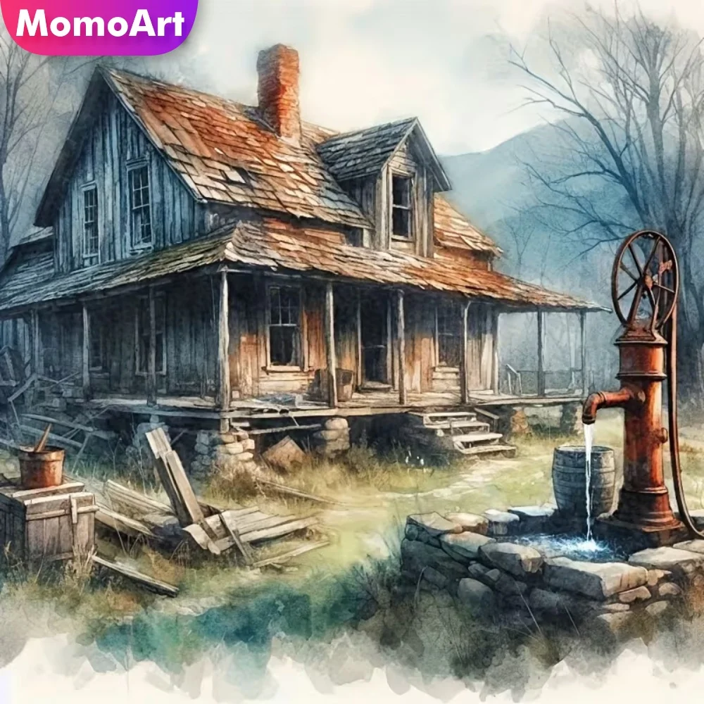 Momoart DIY Diamant-Mosaik Haus-Landschaft Acryl-Bastelset Diamantmalerei Geeignet für Anfänger Heimdekoration