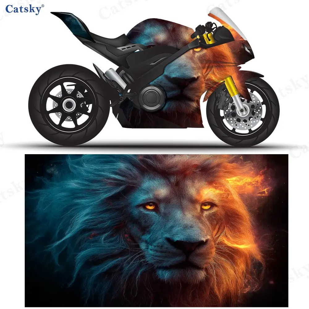 Flame Lion Motorcycle Scratch Resistant Sticker, Detachable Sticker, Universal For Motorcycles, Durable PVC, Long-lasting Residu