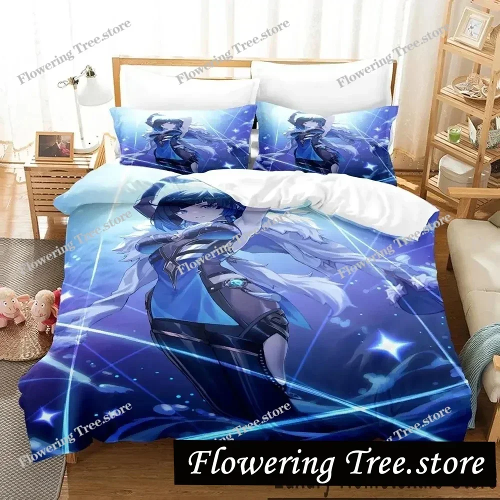 3D Print Anime Game Yelan Genshin Impact Bedding Set Boys Girls Twin Queen King Size Duvet Cover Pillowcase Bed Boys Adult