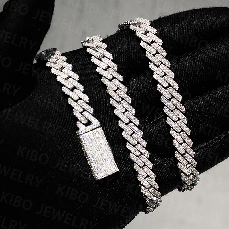 8mm 10mm 925 Sterling Silver Iced Out Moissanite Cuban Link Chain for Men Women Hip Hop Jewelry