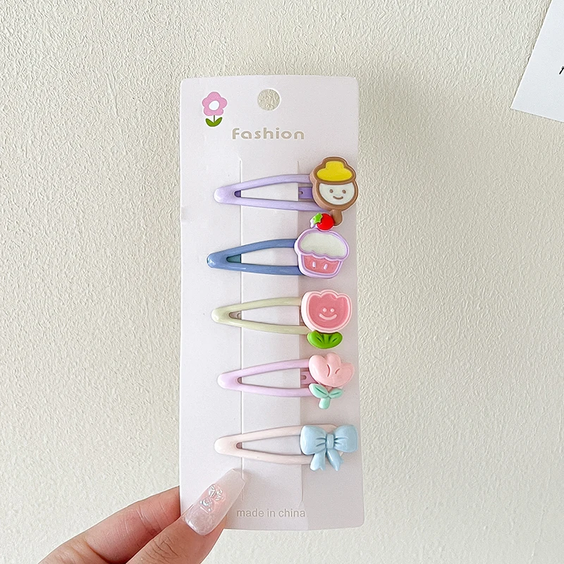 5Pcs Cartoon Hairpin Woman Korean Cute Candy Color Hair Clips Sweet Fashion Duckbill Clips Barrette Girls Hair Accessories