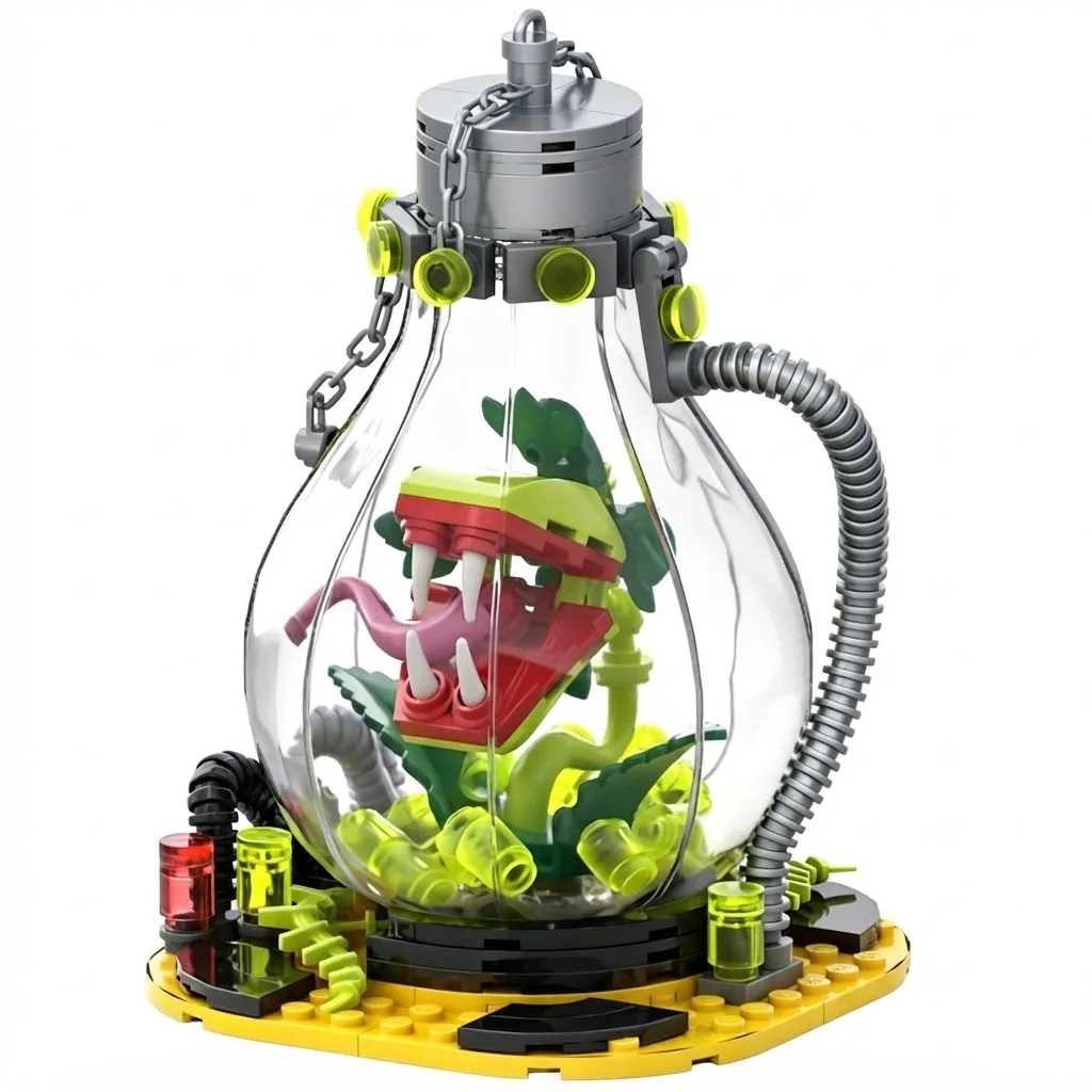 MOC Apocalypse Lab Mutant Carnivorous Plant Building Block Mini Bricks Specimen Chamber Monster Model DIY Assembly Display Decor